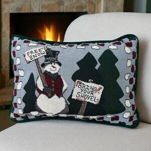 Vintage Riverdale Tapestry Snowman Christmas Accent Pillow